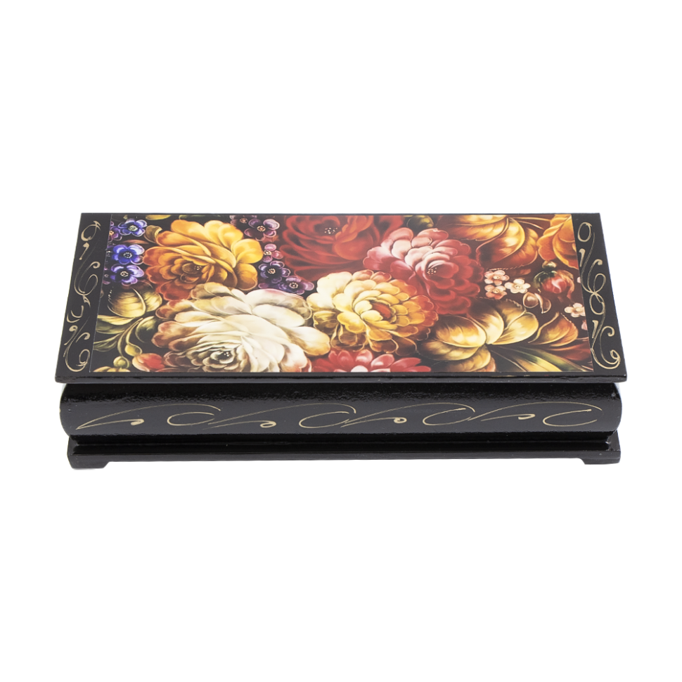Шкатулка Жостово - красные цветы, лаковая миниатюра, 17,5x3,5x8,5 см фото 1 — Интернет каталог PriceOK