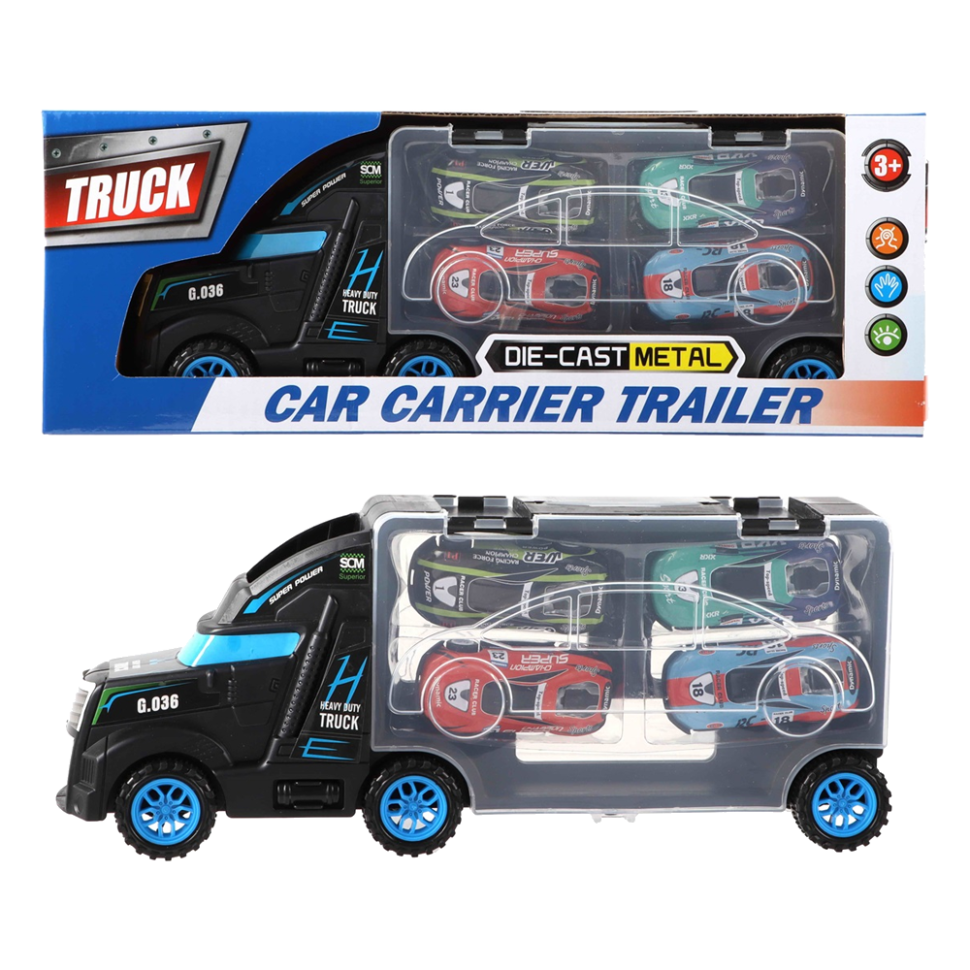 Грузовик 28 см с 4 автомобилями фото 1 — Интернет каталог PriceOK