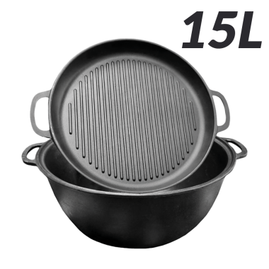 Чугунный узбекский казан 15 литров с крышкой-сковородой-гриль — Интернет каталог PriceOK