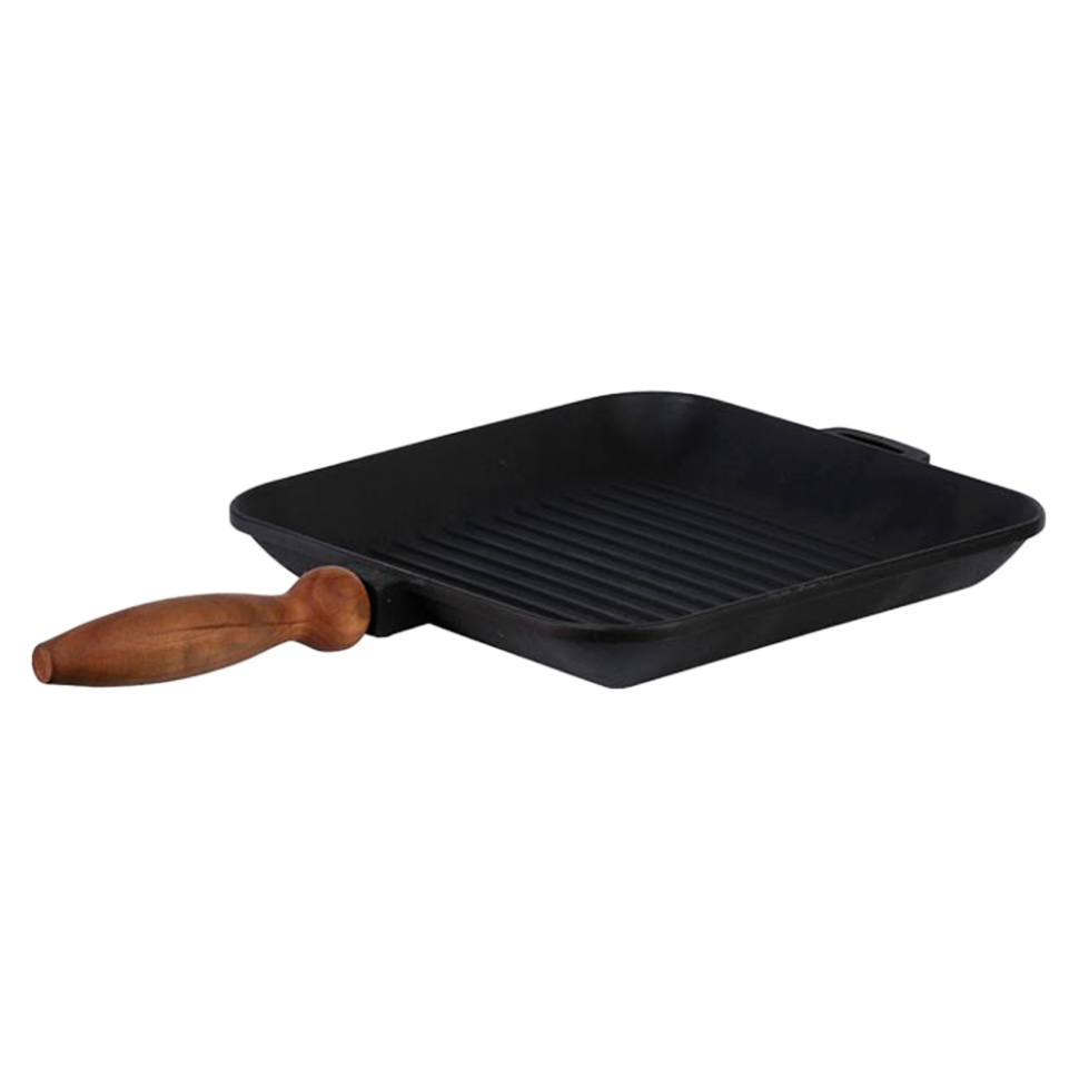 Чугунная сковорода-гриль с деревянной ручкой 28x28x4 см фото 1 — Интернет каталог PriceOK