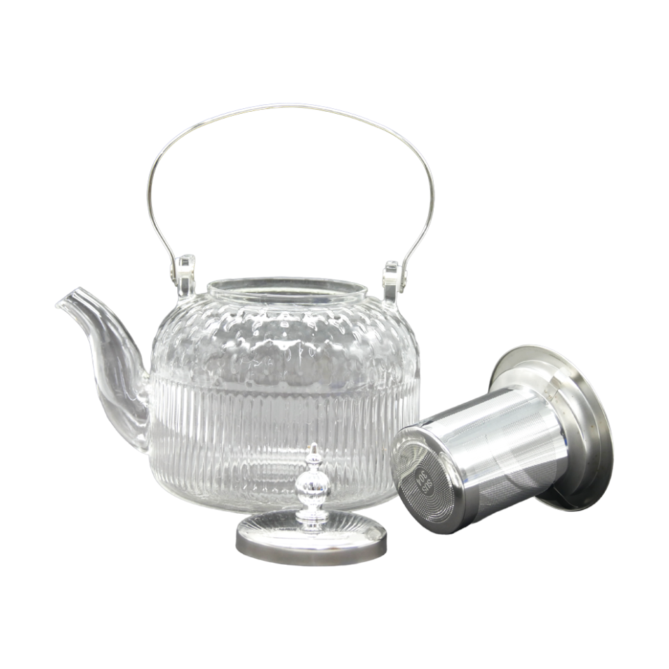 Стеклянный заварочный чайник 1 л с крышкой и ручкой из нержавеющей стали фото 1 — Интернет каталог PriceOK