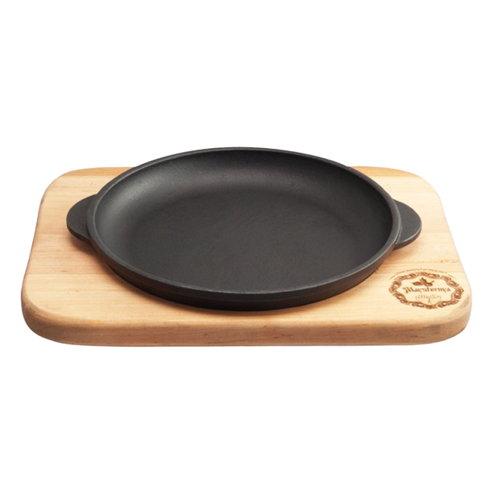 Чугунная сервировочная сковорода 18x2,5 см, с деревянной сервировочной доской фото 1 — Интернет каталог PriceOK