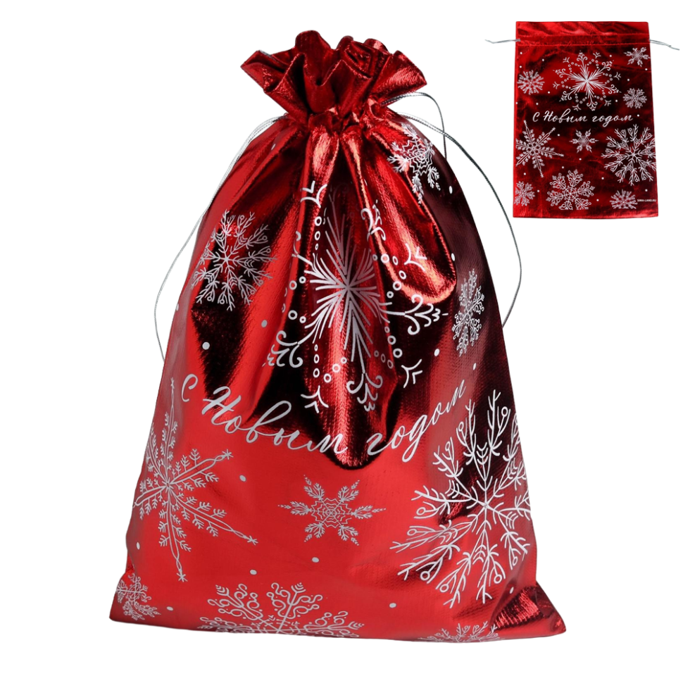 Мешочек подарочный парча С Новым годом, примерно 20 x 30 см, красный фото 1 — Интернет каталог PriceOK