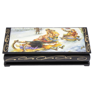 Шкатулка Катание на санках, лаковая миниатюра, 17,5х3,5х8,5 см — Интернет каталог PriceOK