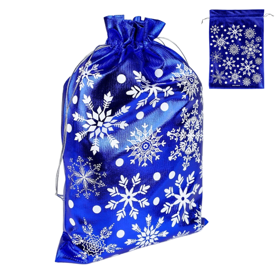 Мешочек подарочный парча С Новым годом, примерно 20 x 30 см, синий фото 1 — Интернет каталог PriceOK