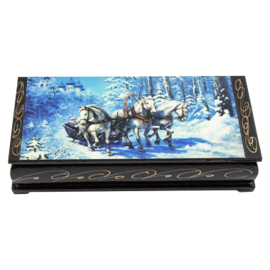 Шкатулка Тройка в зимнем лесу, голубая, лаковая миниатюра, 17,5х3,5х8,5 см — Интернет каталог PriceOK