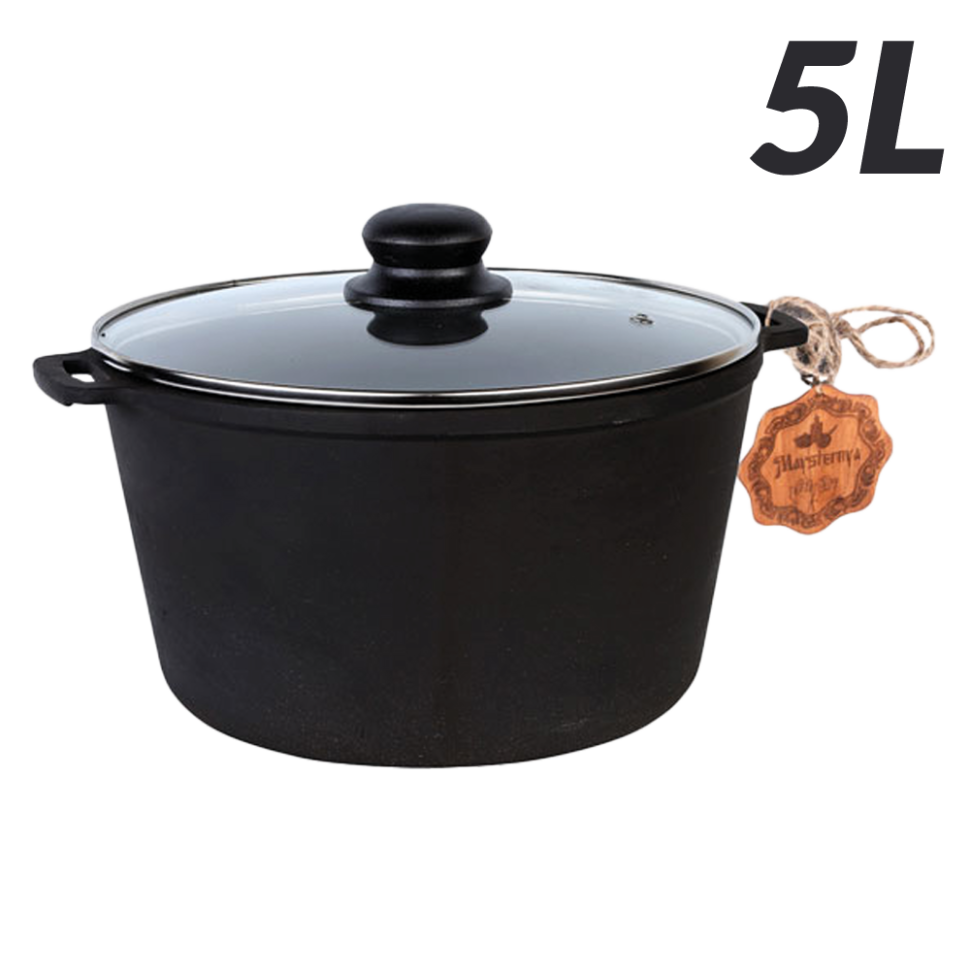 Чугунная кастрюля со стеклянной крышкой 5 л фото 1 — Интернет каталог PriceOK