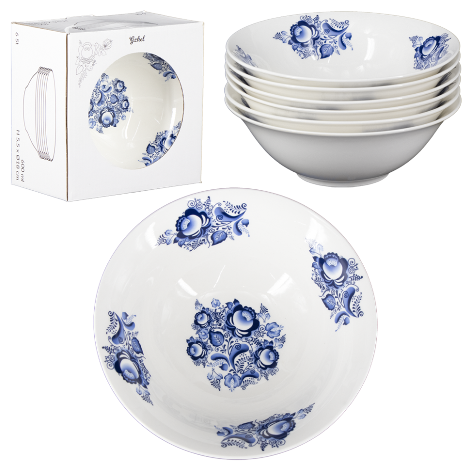 Набор суповых тарелок Гжель, 6 шт, диаметр18 см фото 1 — Интернет каталог PriceOK