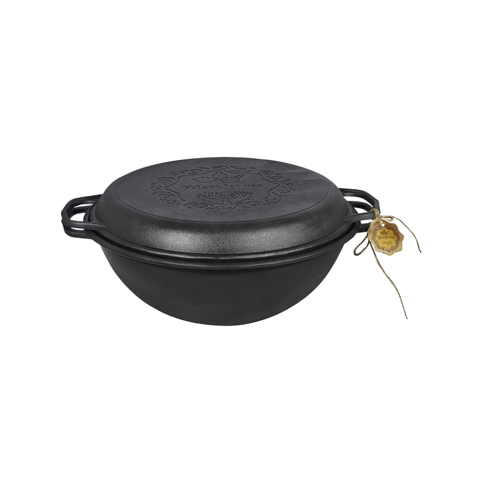 Казан чугунный узбекский WOK 8 л с чугунной крышкой-сковородой фото 1 — Интернет каталог PriceOK