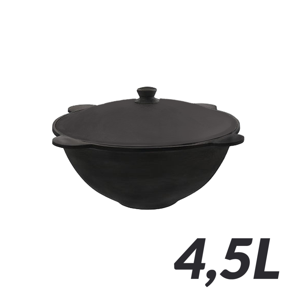 Узбекский чугунный казан на 4,5 л плоское дно c крышкой из алюминия. фото 1 — Интернет каталог PriceOK