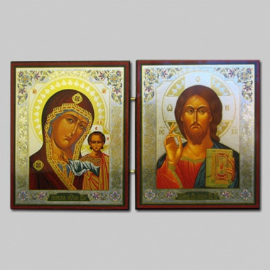 Икона - Складень двойная, 15x22 см, дерево, двойное тиснение — Интернет каталог PriceOK