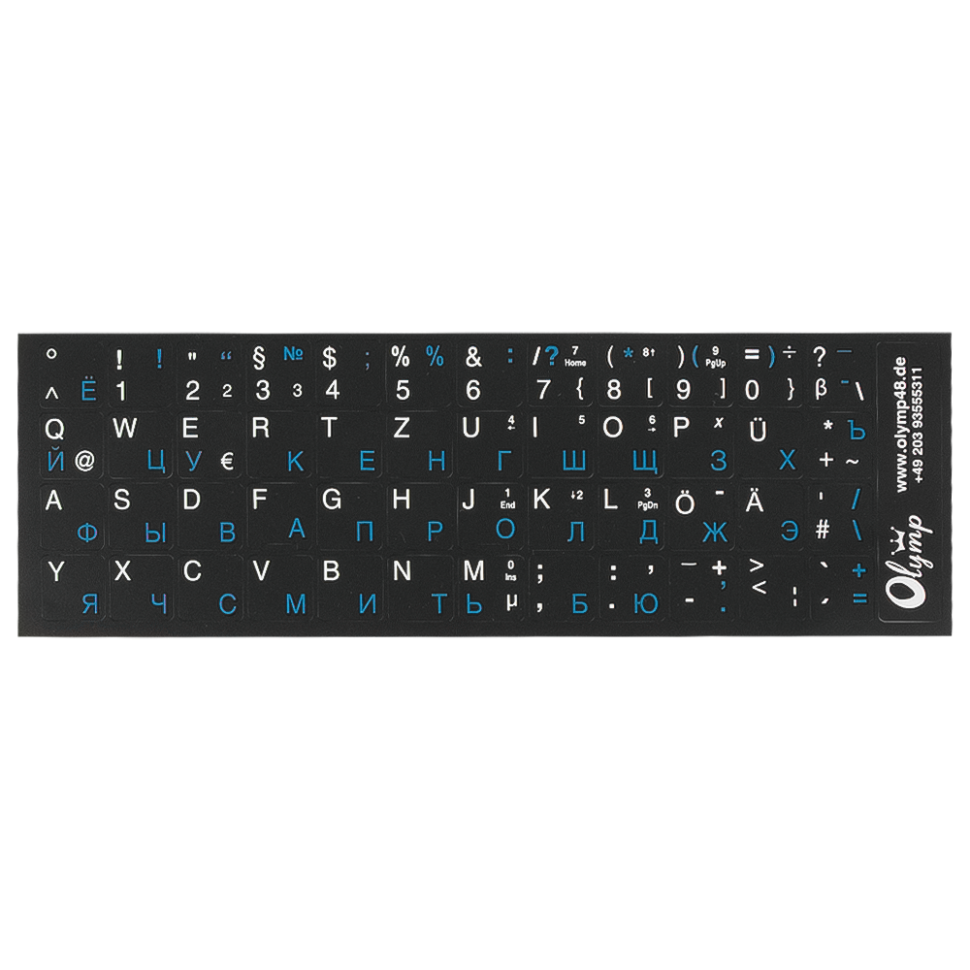Наклейки черные для клавиатуры русские-немецкие буквы, синий/ белые фото 1 — Интернет каталог PriceOK
