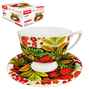 Чайный набор - Царский, дизайн Хохлома,1 чашка 370 мл + 1 блюдце — Интернет каталог PriceOK