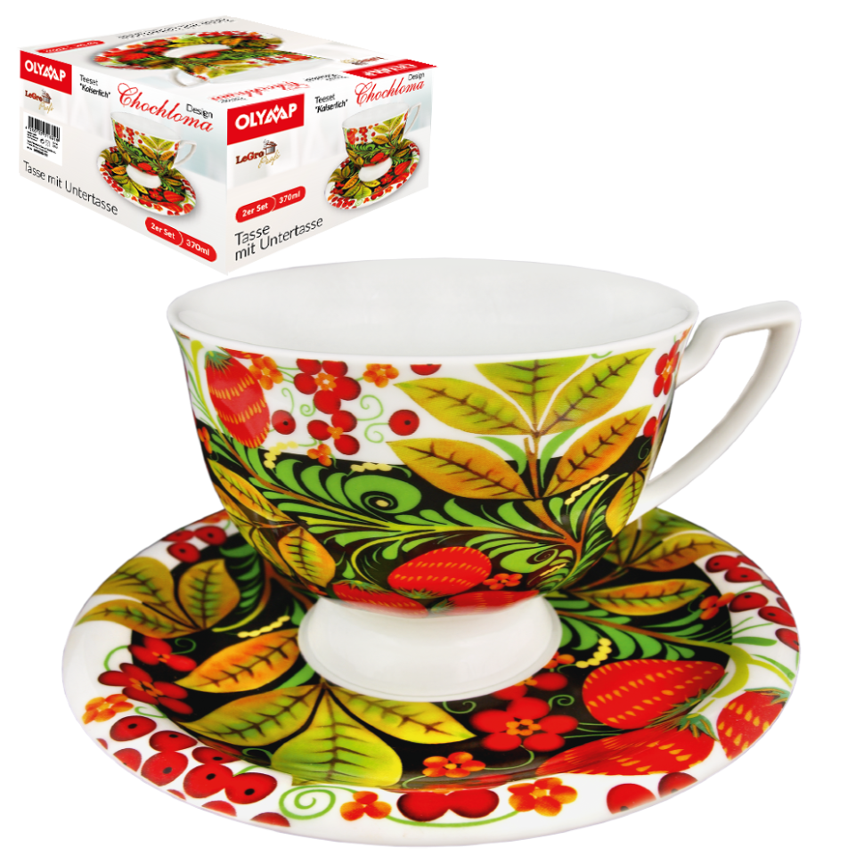 Чайный набор - Царский, дизайн Хохлома,1 чашка 370 мл + 1 блюдце фото 1 — Интернет каталог PriceOK