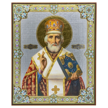 Икона Николай Чудотворец, 30x40 см, деревянная, двойное тиснение — Интернет каталог PriceOK