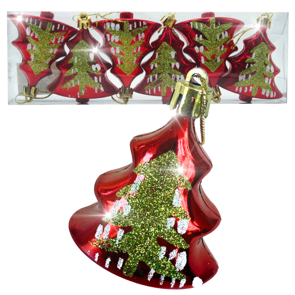 Набор ёлочных игрушек Рождественская ёлка (6 шт.), красные, 8 см фото 1 — Интернет каталог PriceOK