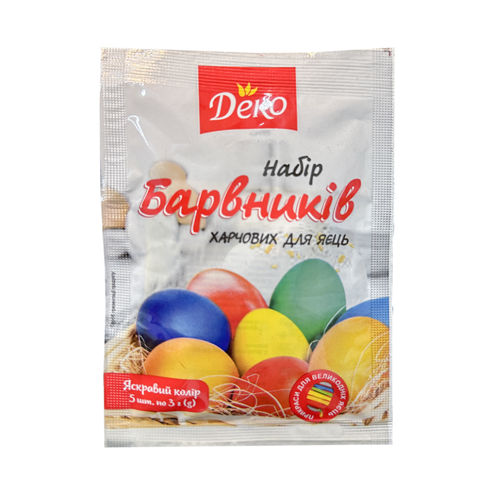 Набор пищевых красителей для яиц, 5 цветов - красн., оранж., жёлтый, зелёный, синий, по 3 г фото 1 — Интернет каталог PriceOK