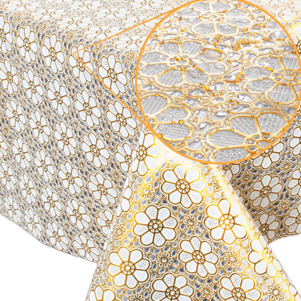 Скатерть TR-621 с кружевом Ромашки золотого цвета 138 см x 20 м фото 1 — Интернет каталог PriceOK