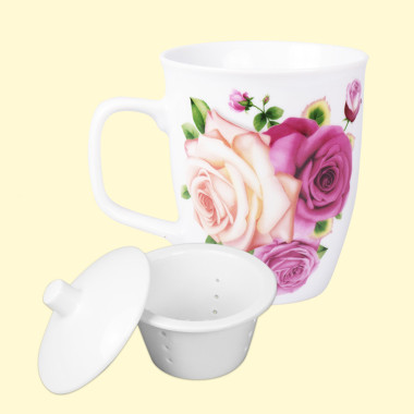 Набор для чаепития Розы, 6 предметов: 4 кружки 400 мл и 2 ситечка, из порцелана — Интернет каталог PriceOK
