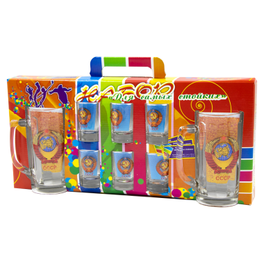 Подарочный набор  &quot;Герб СССР&quot; 2 пивные гружки по 0, 33 мл + 6 стопок по 50 мл — Интернет каталог PriceOK