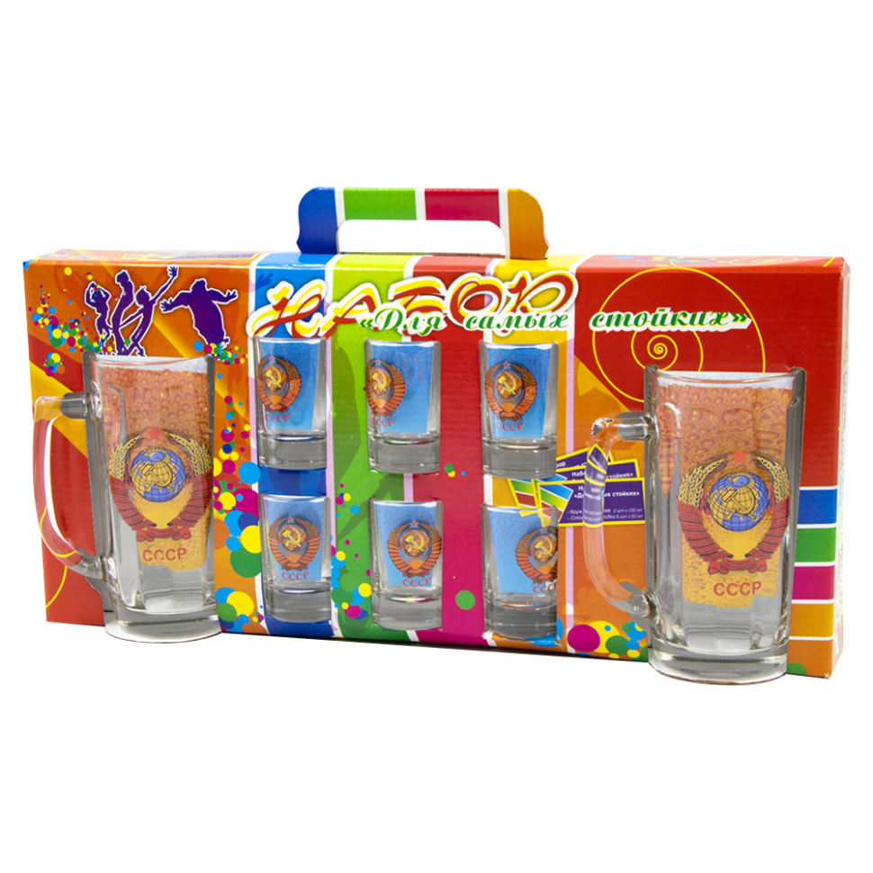 Подарочный набор  "Герб СССР" 2 пивные гружки по 0, 33 мл + 6 стопок по 50 мл фото 1 — Интернет каталог PriceOK