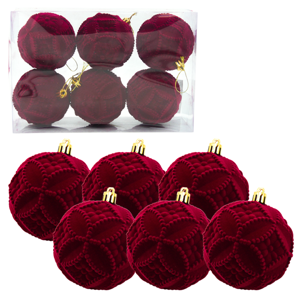 Ёлочные игрушки Бьорн, шары новогодние, d = 8 см, набор 6 шт., геометрия, красный фото 1 — Интернет каталог PriceOK
