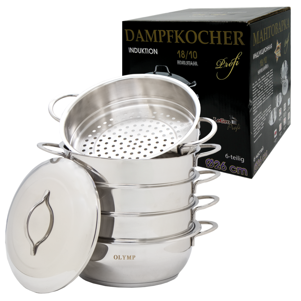 Мантоварка 26 см, 6 частей, нержавейка 18/10, с ручками из металла фото 1 — Интернет каталог PriceOK