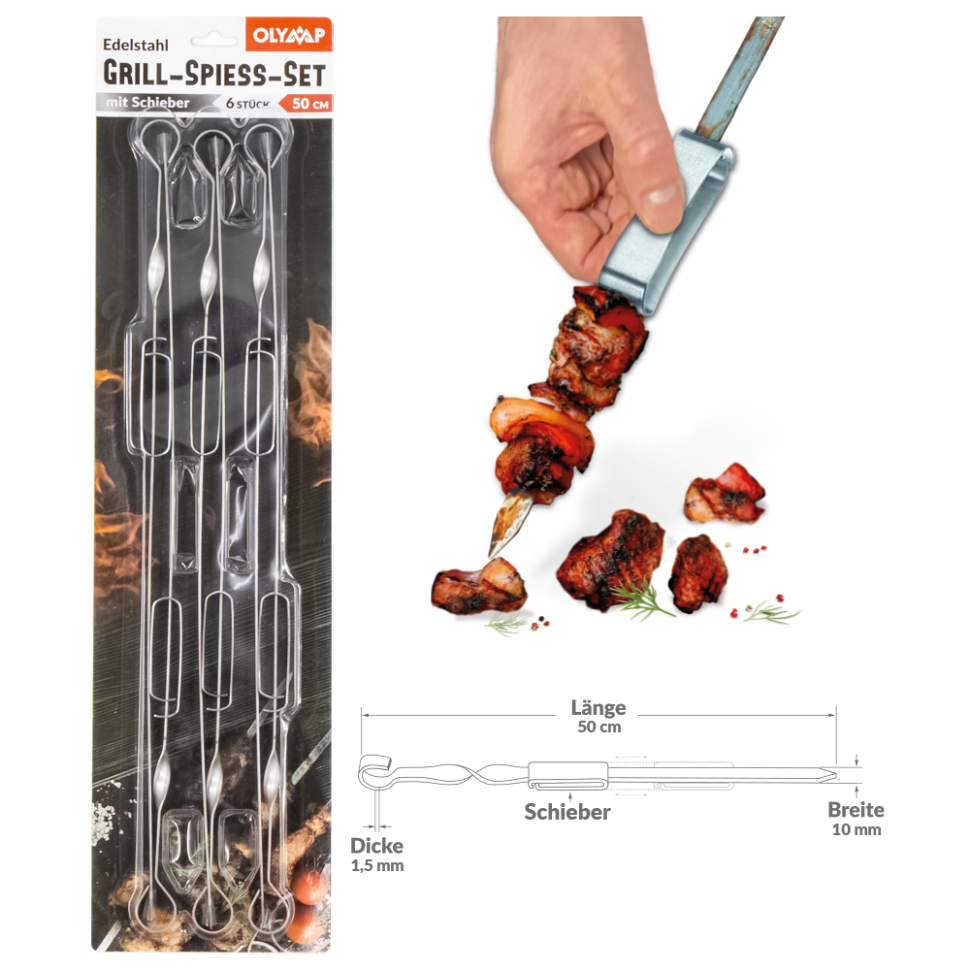 Набор шампуров для гриля со слайдером, 6 шт 50х1 см, нержавеющая сталь 1,5 мм фото 1 — Интернет каталог PriceOK