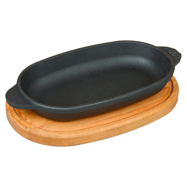 Сковорода овальная из чугуна, с деревянной подставкой Brizoll H1810, 18 х 10 x 2,5 см — Интернет каталог PriceOK