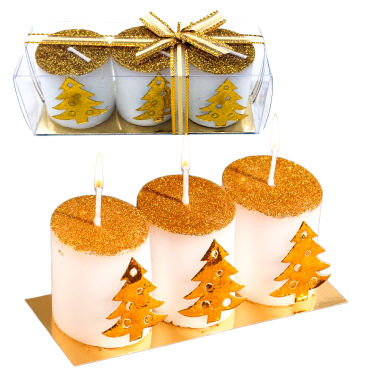 Набор свечей Золотые ёлочки, 3 шт., 13 x 4.5 х 4.5 см — Интернет каталог PriceOK