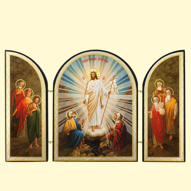 Икона-Складень Воскресенье Христово, тройная, 12x20 см, двойное тиснение фото 1 — Интернет каталог PriceOK