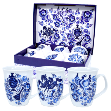 Набор кружек Гжель в подарочной упак. на 6 персон, 330 мл — Интернет каталог PriceOK