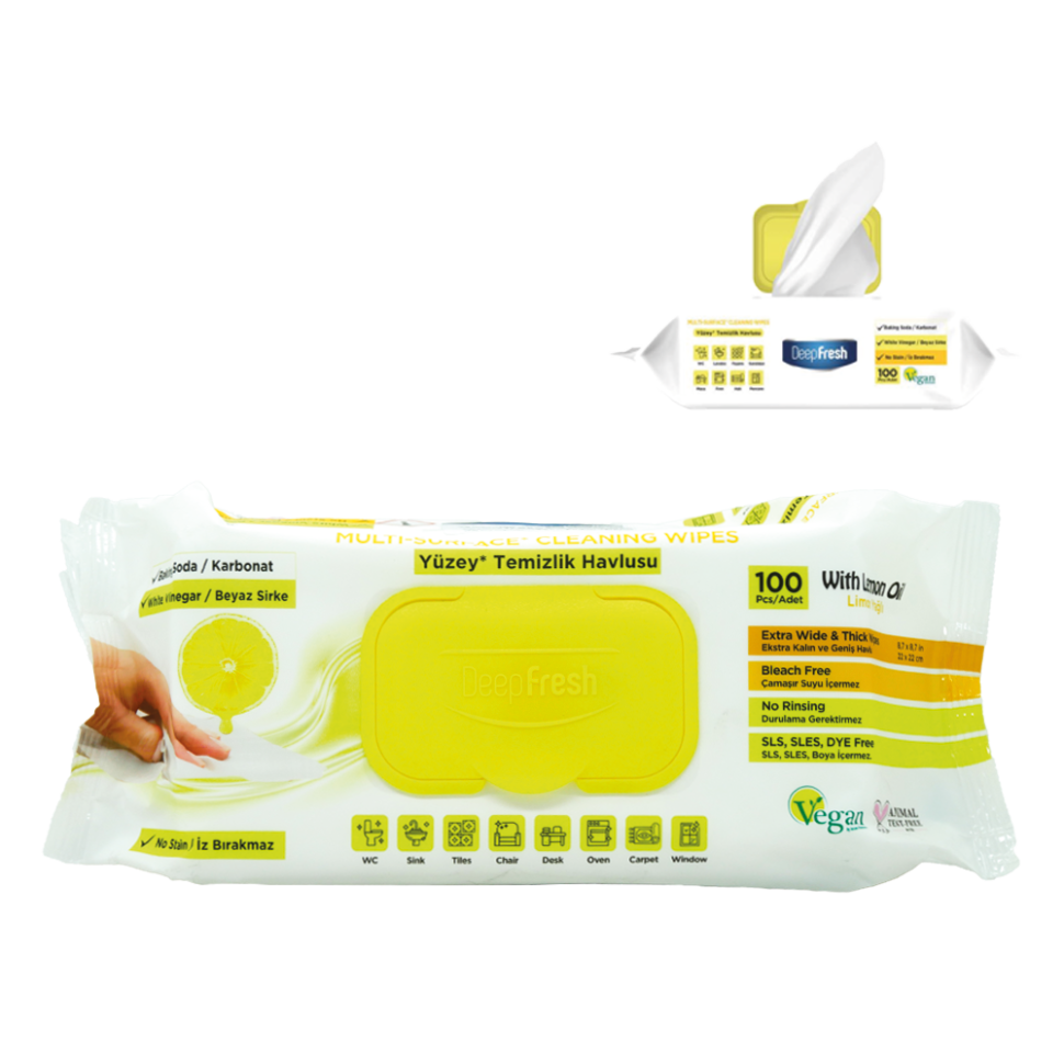 DEEP FRESH Влажные чистящие салфетки УНИВЕРСАЛЬНЫЕ ПОЛОТЕНЦА LEMON XXL 100 штук фото 1 — Интернет каталог PriceOK