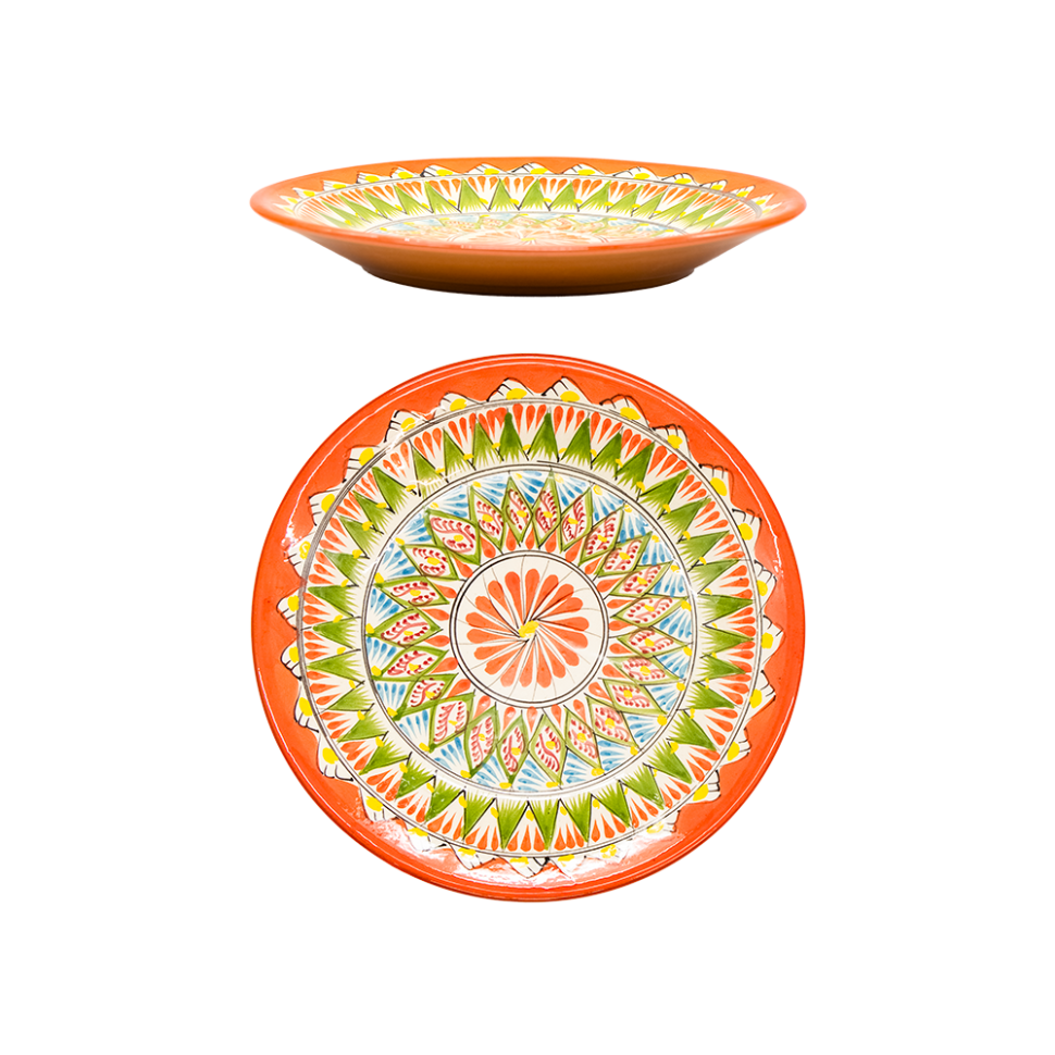 Лаган Мехроб оранжевый, керамика, ручная работа, узоры микс, диаметр 28 см фото 1 — Интернет каталог PriceOK