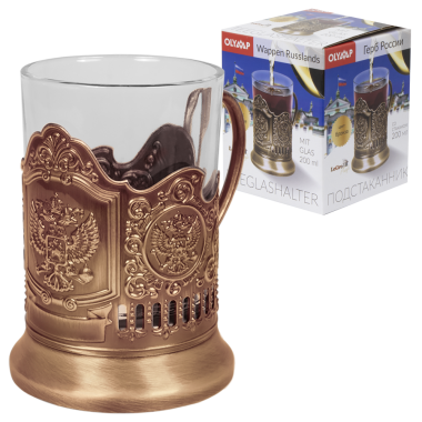 Подстаканник бронзовый Герб России со стаканом, 200 мл — Интернет каталог PriceOK