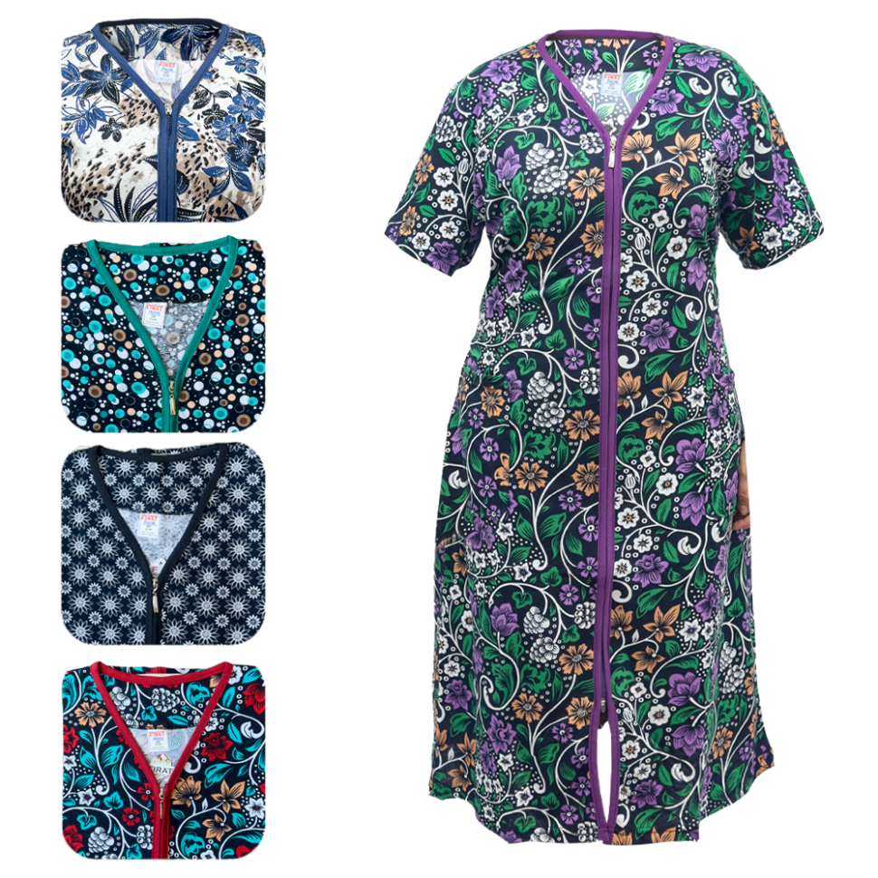 Халат летний на замке, разные дизайны, 100% хлопок, 2 - 7 XL фото 1 — Интернет каталог PriceOK