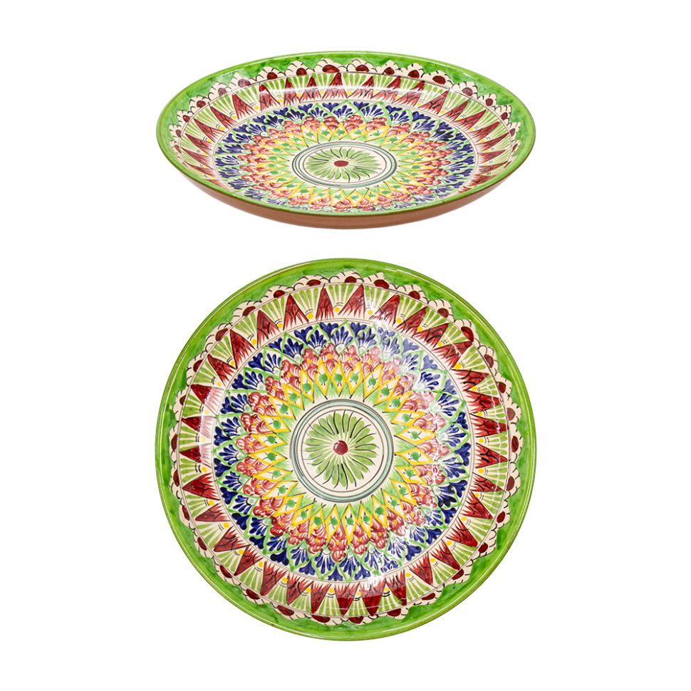 Лаган Мехроб салатовый, керамика, ручная работа, узоры микс, диаметр 32 см фото 1 — Интернет каталог PriceOK