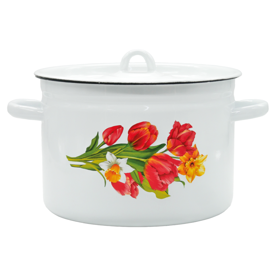 Кастрюля эмалированная с крышкой Тюльпаны 5,5 л фото 1 — Интернет каталог PriceOK